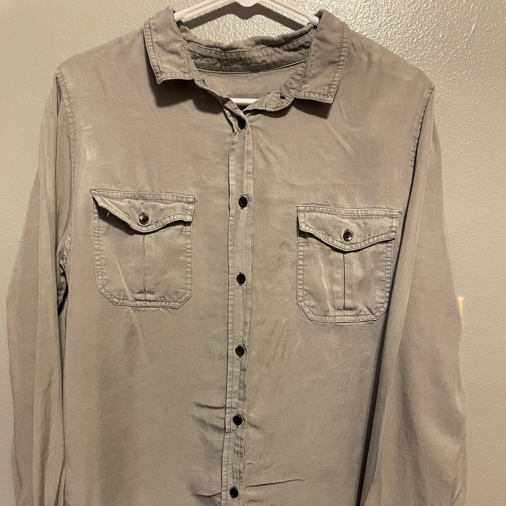 Light gray button down shirt!
